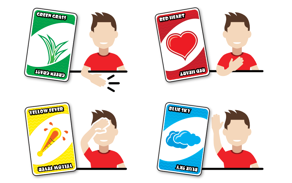 Spazz gestures: Green Grass, Red Heart, Yellow Fever, Blue Sky